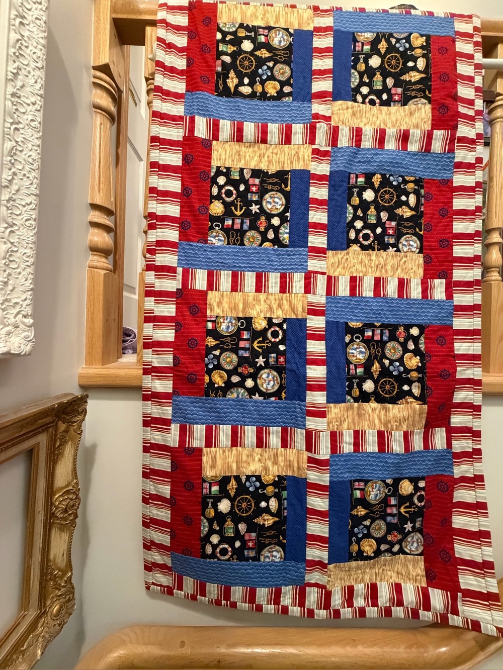Nautical Patchwork Quilt - Red, Blue, Black